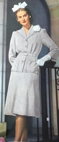 1944 grey suit dress dots hair bow 1